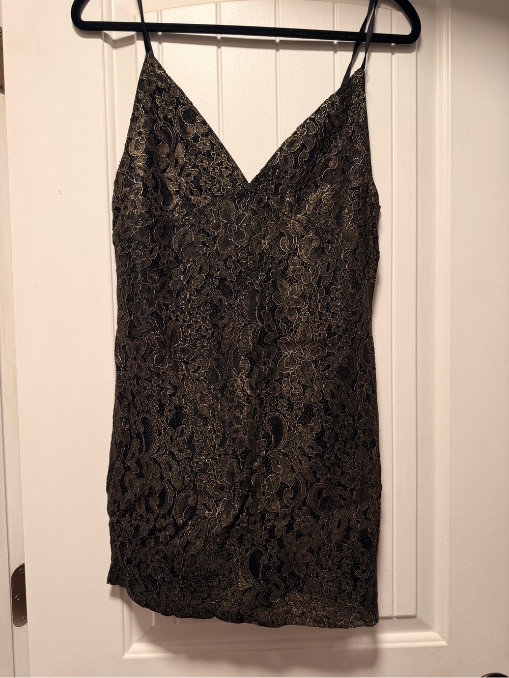 Obey Mini Black Dress with Gold. Spaghetti Strap Dress.